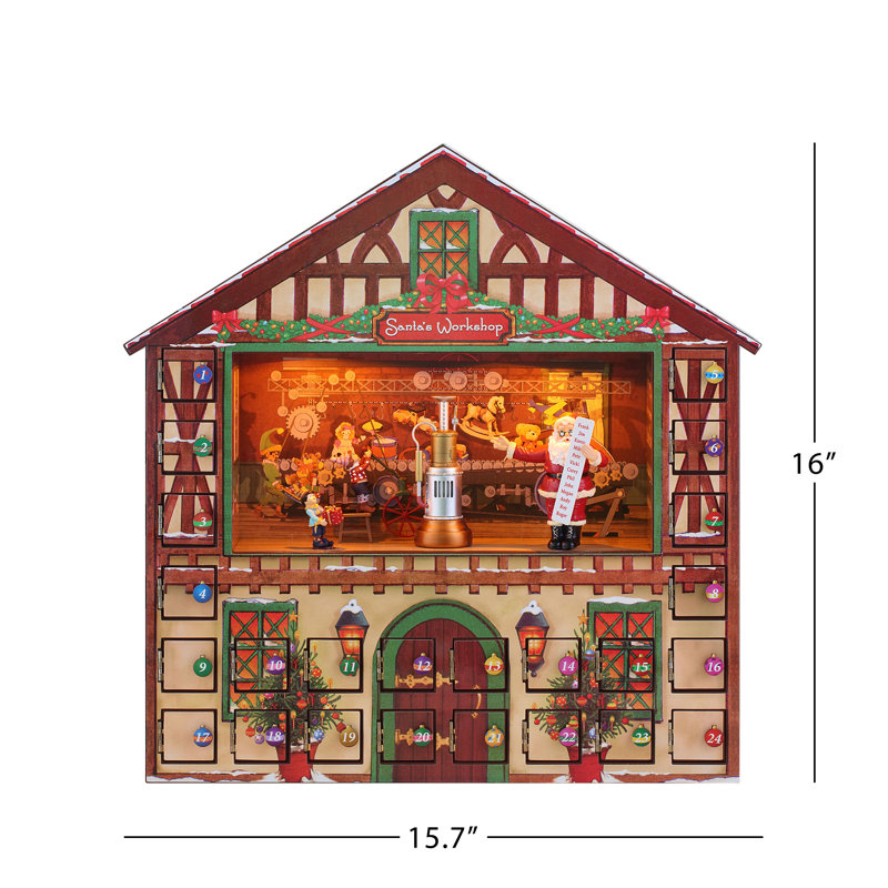 16" Animated Musical Santa's Workshop Advent Calendar with LED Lights