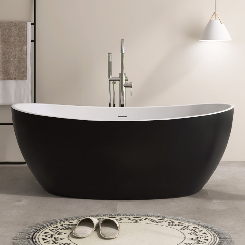 60" Freestanding Soaking Bathtub Acrylic Freestanding Tubs(White Inside, Black Outside)