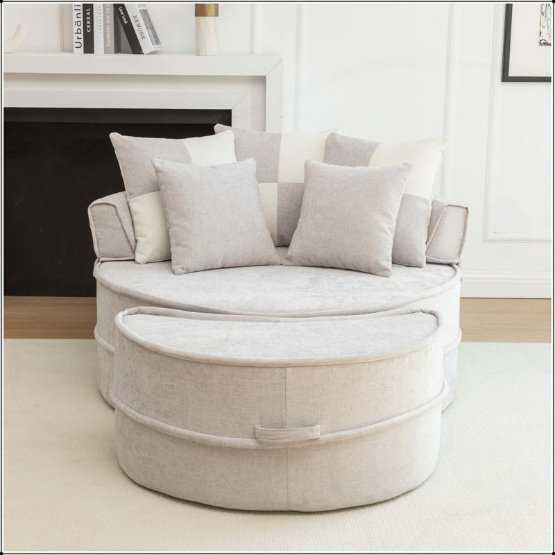 Fauteuil demi-tonneau d'appoint surdimensionné avec 5 coussins, Gris