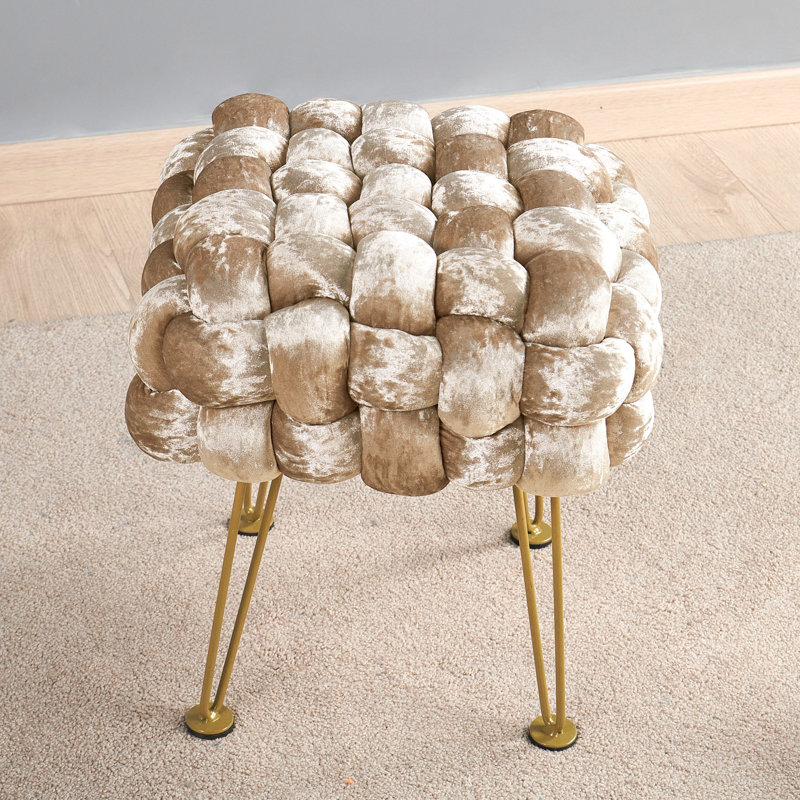 16" Wide Velvet Square Ottoman, Bleached Sand Velvet