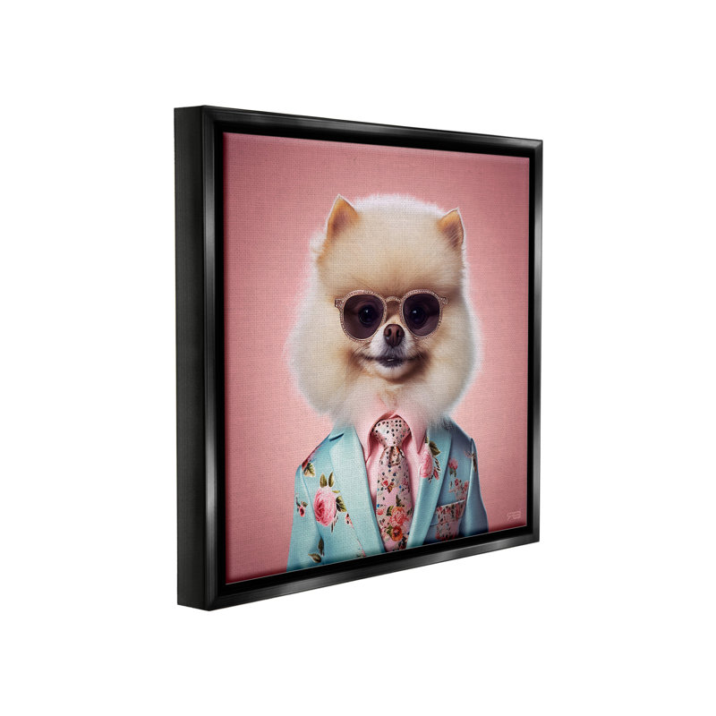 «Dog In Chic suit Floater Frame» par RB sur toile, Cadre flottant noir de jais, H 25 po x l 25 po