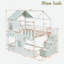 Lit superposé en bois avec escalier de rangement, plateformes de rangement ouvertes, tablette supplémentaire, toit, fenêtres mignonnes et porte centrale-831743417