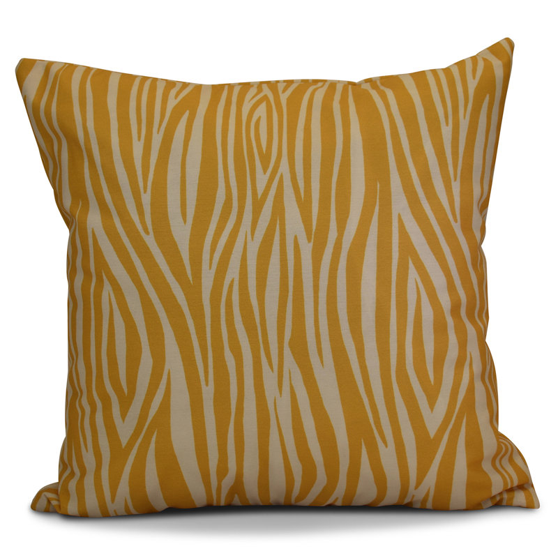 Flora And Fauna Animal Print Outdoor Reversible Throw Pillow, 18"x18", Gold