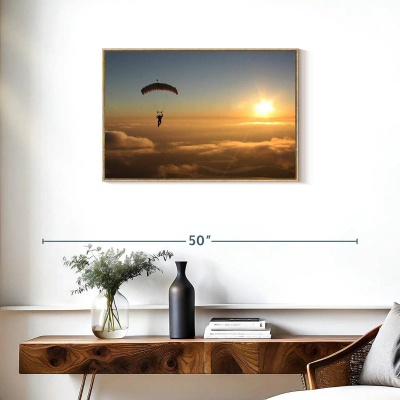 Saut en parachute, Cadre flottant en bois naturel, 31 po x 21 po