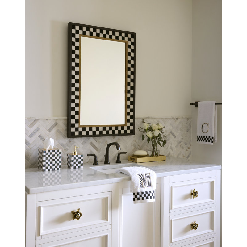 Courtly Check Lacquer Vanity Tray, White/Black/Gold, 2" H x 19.75" W x 13.75" D