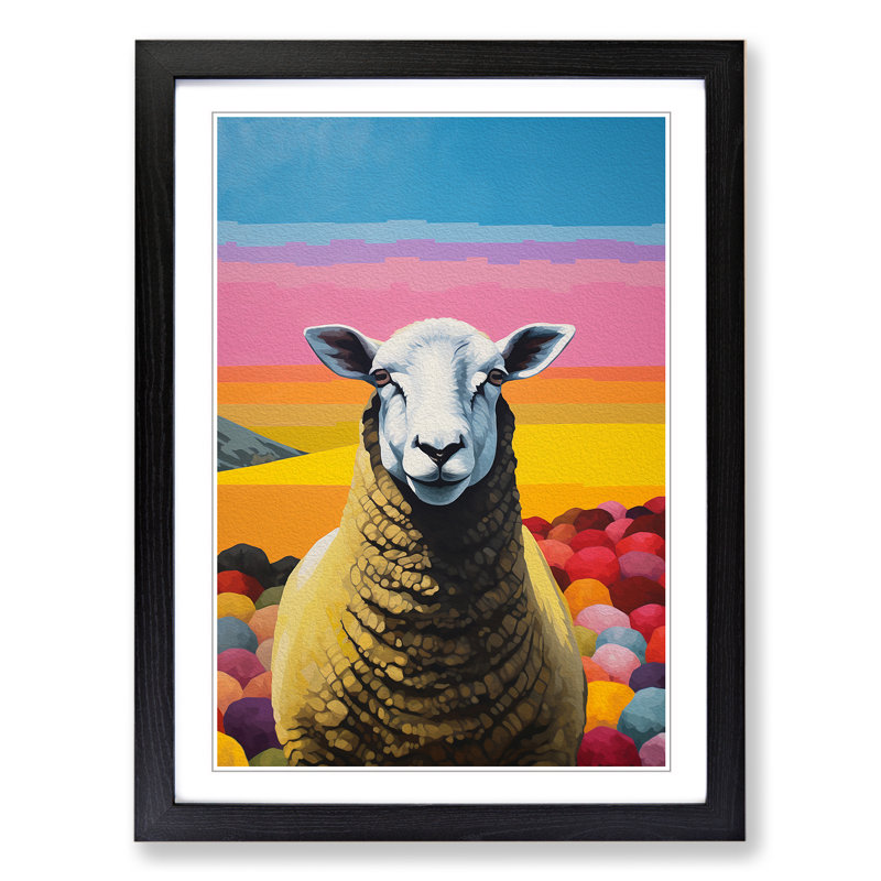 Sheep Colour Field - Single Picture Frame Print on Wood, 64cm H x 46cm W x 2cm D, Black