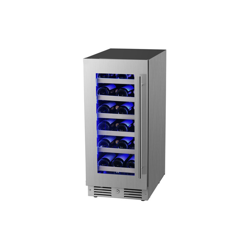 15 Inch Wide 23 Bottle Capacity Single Zone Wine Cooler with Alternating (Blue, White, Amber) LED lighting, Door Alarm, Touch Control Panel and Lockable Left Hinged Door