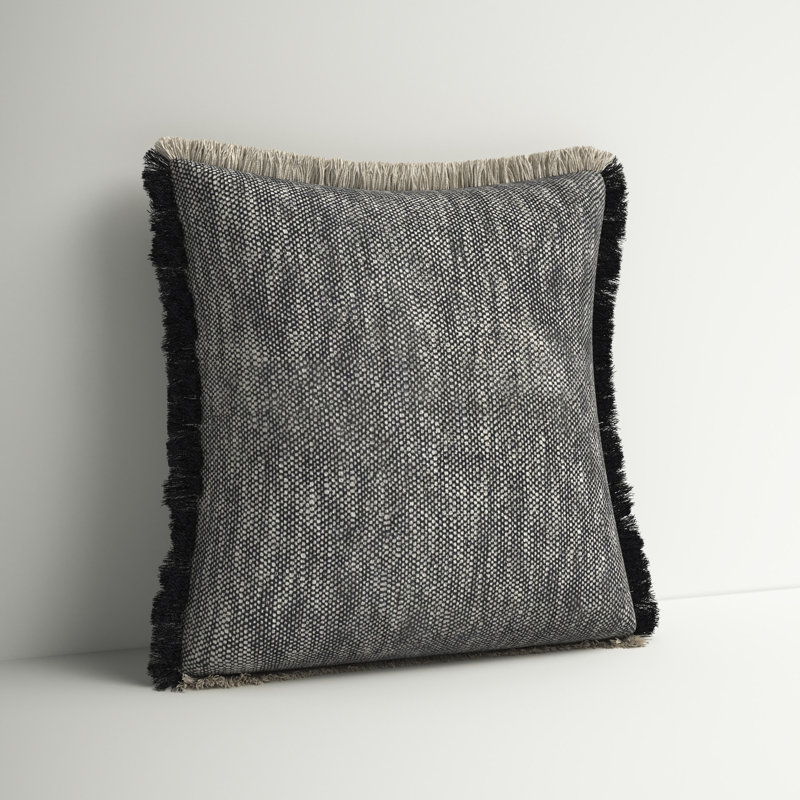 Coastal Chic 20" Square Black Cotton Textured Throw Pillow with Fringe