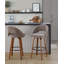 Ensemble de 2 tabourets de bar Mid-Century avec siège en tissu - Chaises de comptoir à hauteur fixe avec pieds en bois de noyer et repose-pieds noir
