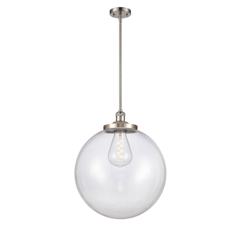 Luminaire suspendu simple à 1 lumière Frederick, Nickel satiné brossé, Clair