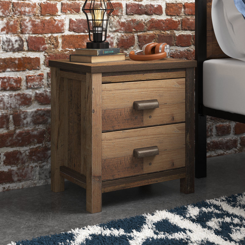 Vintage Oak 2-Drawer Rustic Nightstand