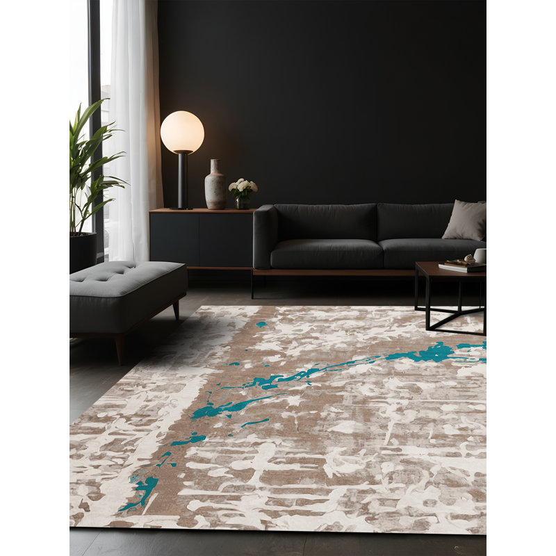 Tapis beige soyeux et moelleux, Carré 3 pi