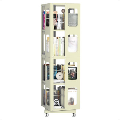 4-Tier All-Steel Rotating Bookshelf With 360° Wheels, Large Size Sturdy & Spacious Book Rack, New Style Yellow Bookshelf,Easy Assembly