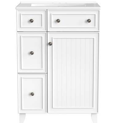 24" Bathroom Vanity Cabinet. Ceramic Sink. Space Saving For Small Bathrooms. . 2 Drawers, 1 Door. White Color