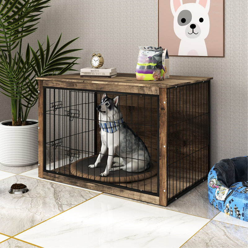 Chenil en bois pour chien avec double ouverture - Mobilier d'intérieur élégant pour animaux de compagnie