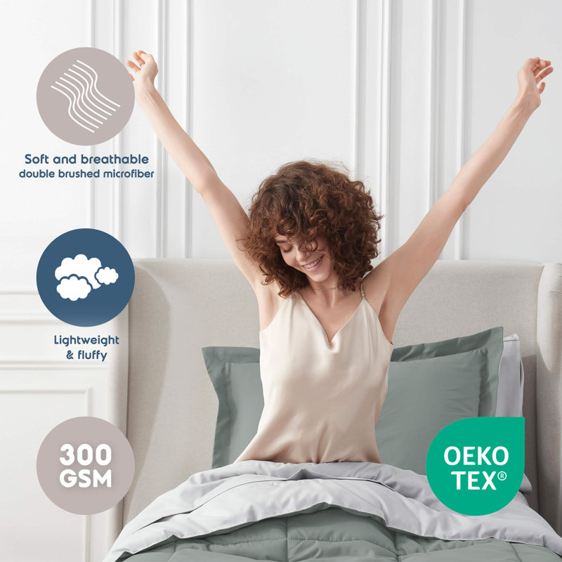 Bed-in-A-Bag Reversible Comforter Set with Bed Sheets & Memory Foam Cooling Pillows, Twin XL Comforter + 6 Additional Pieces