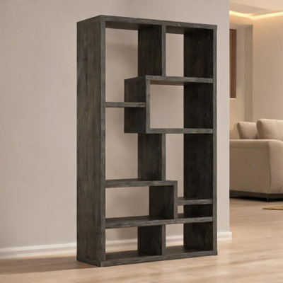 Tall 70.75-Inch 8-Shelf Open Wood Bookcase, Neutral Gray Display Storage for Living Room and Home Library