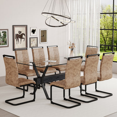 Ensemble de table à manger moderne, table de salle à manger en verre trempé et chaises pour la cuisine ou la salle à manger