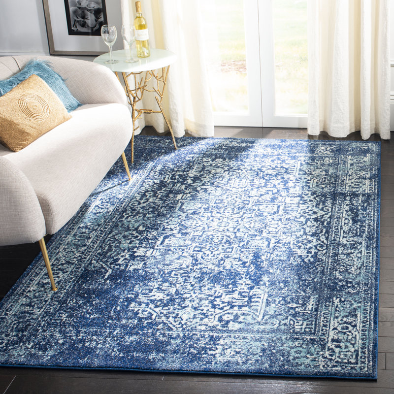 Oriental Area Rug, Rectangle 201 x 274 cm, Ivory/Navy