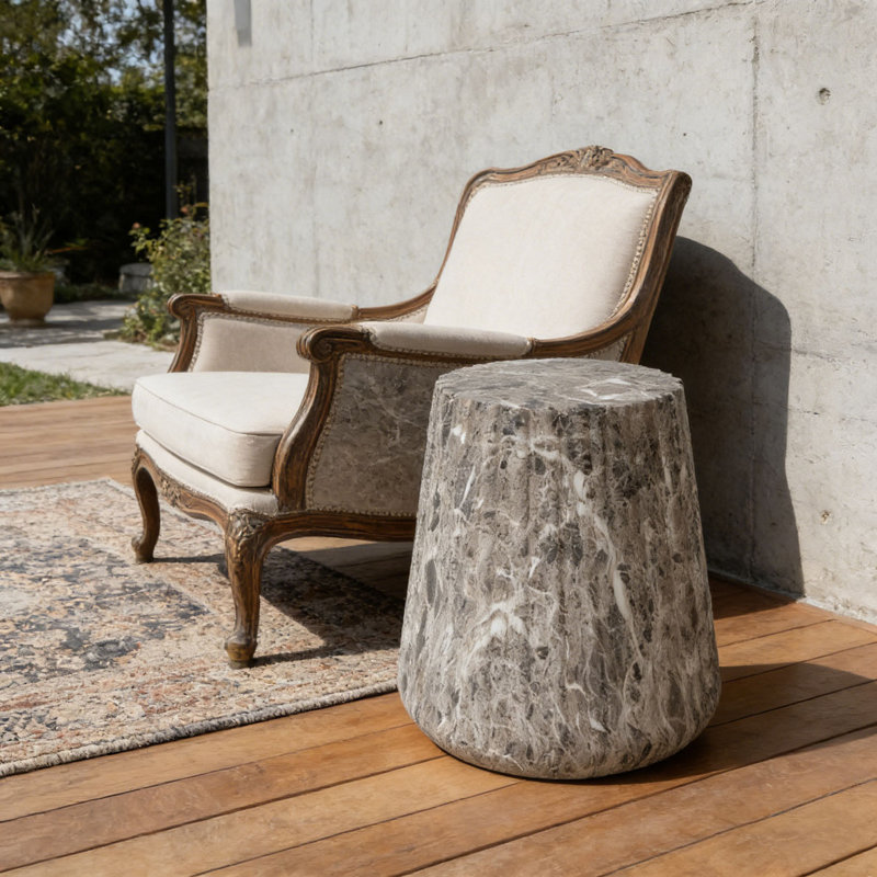 Table d'appoint d'extérieur sculptée Cleme, Brun