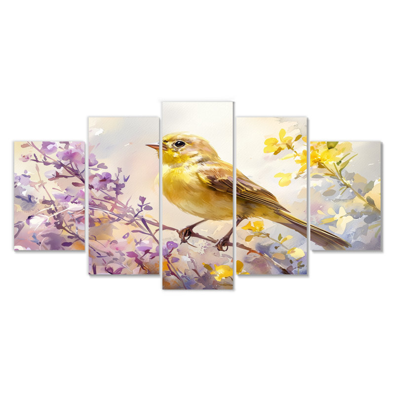Oiseau chanteur dans le jardin de lavande I - Art mural oiseau - art mural moderne pour le salon