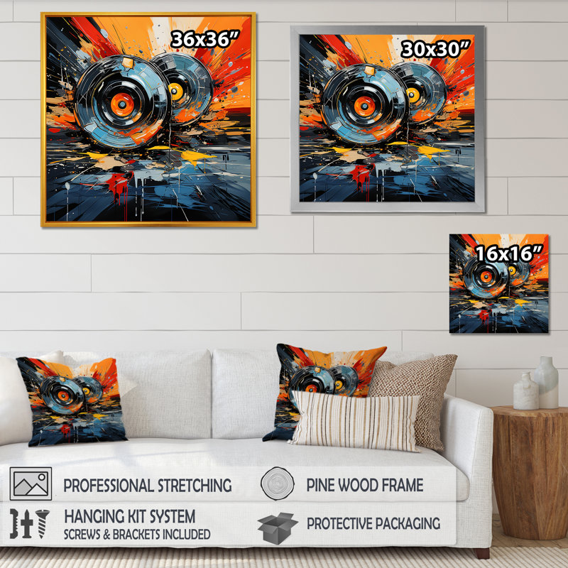 «Vintage Vinyle Music Serenade II», art mural disques vinyles, Cadre doré simple, H 16 po x l 16 po x P 1 po