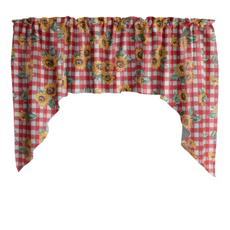 Cantonnière à motif de tournesols, Rouge taverne