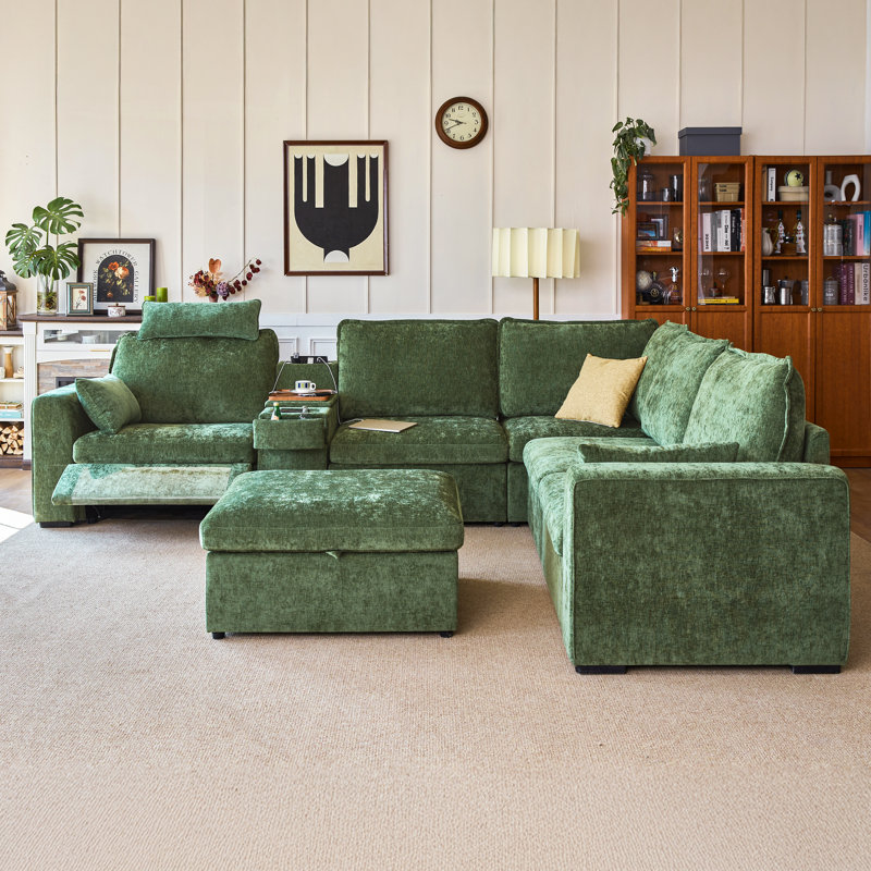 Canapé modulaire surdimensionné à 6 places avec rangement Olar, Chenille verte