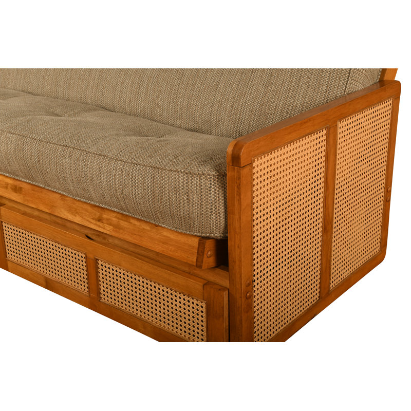 Full-size Futon Frame with Storage in Honey Finish, Mattress not Included