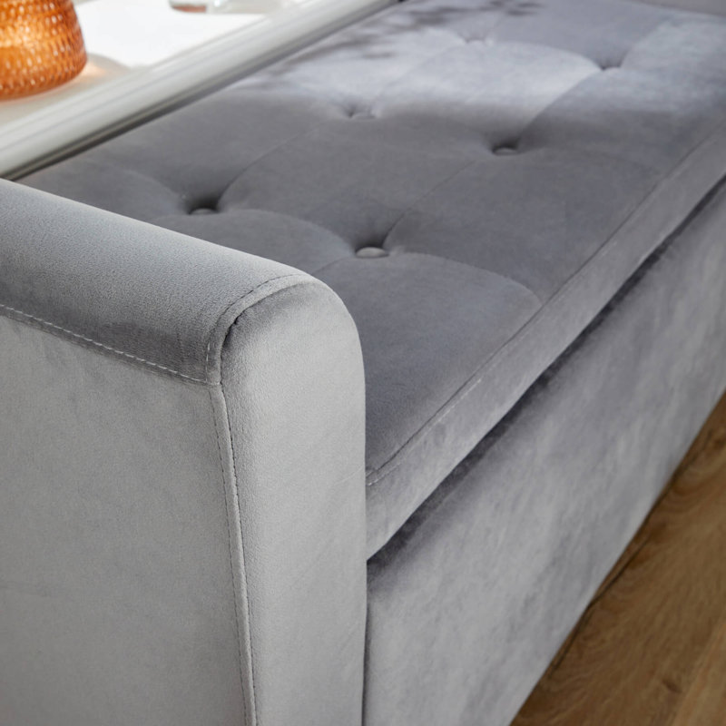 Cheeseman Wide Upholstered Storage Ottoman, Grey Velvet
