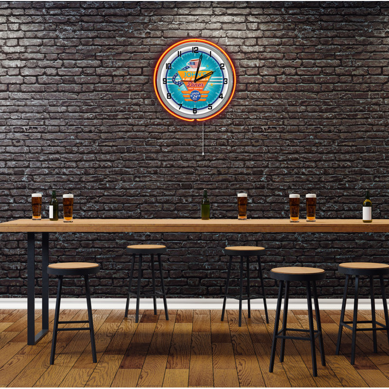 American Diner Retro Neon Wall Clock, Orange