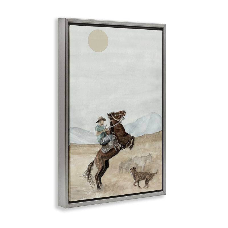  Toile flottante encadrée "Eleving Horse & Dog" par Cindy Jacobs, H 31 po x l 21 po, Cadre flottant gris lustré