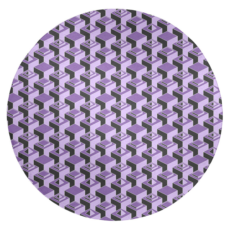 Chenille Geometric Indoor Rug, Round 5'