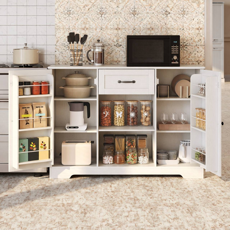 45.7''W Stand Kitchen Pantry with Double Doors, Adjustable Shelves and Large Drawer., White