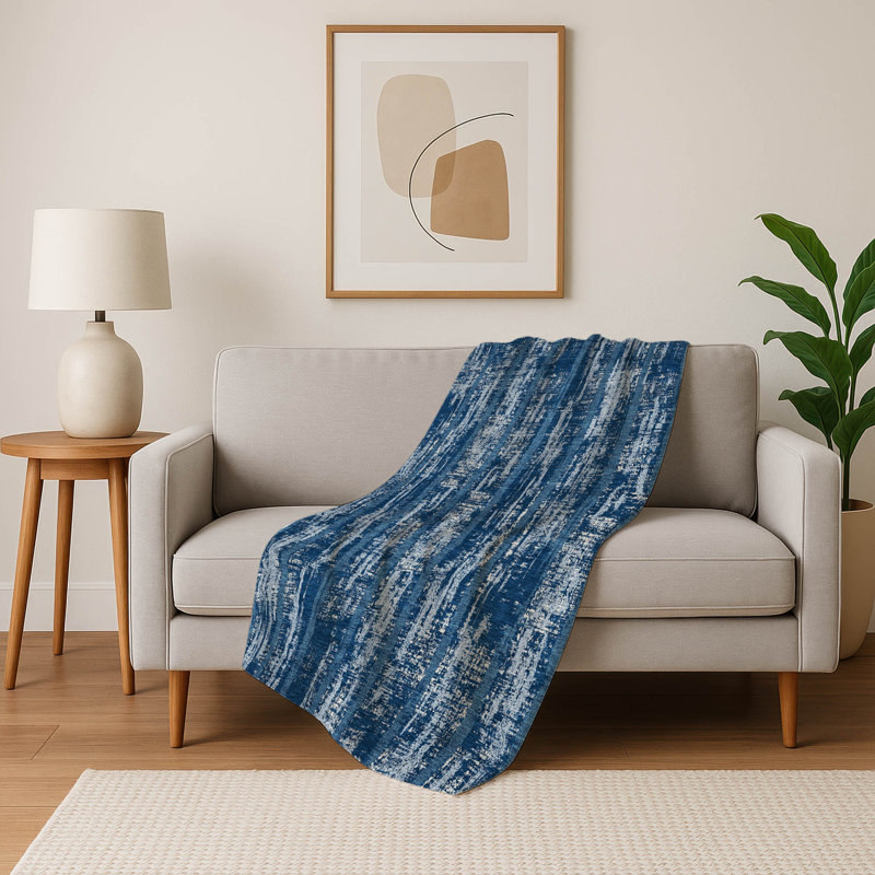 Jeté à rayures Addison Sherpa ASB889, Bleu