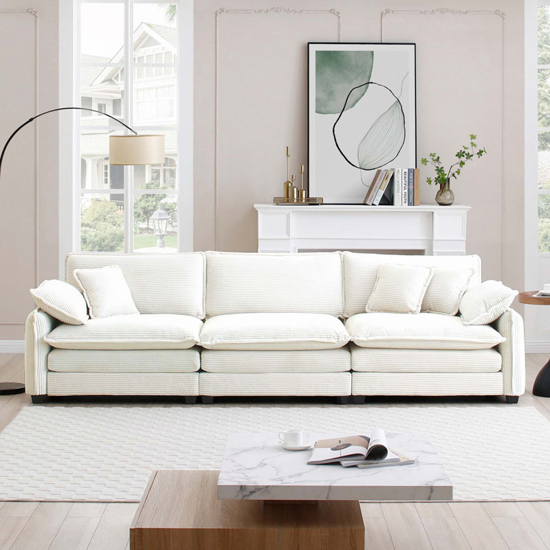 Canapé 3 places Corduroy, H 33,85 po x l 81 po x P 34,25 po, 3, Beige