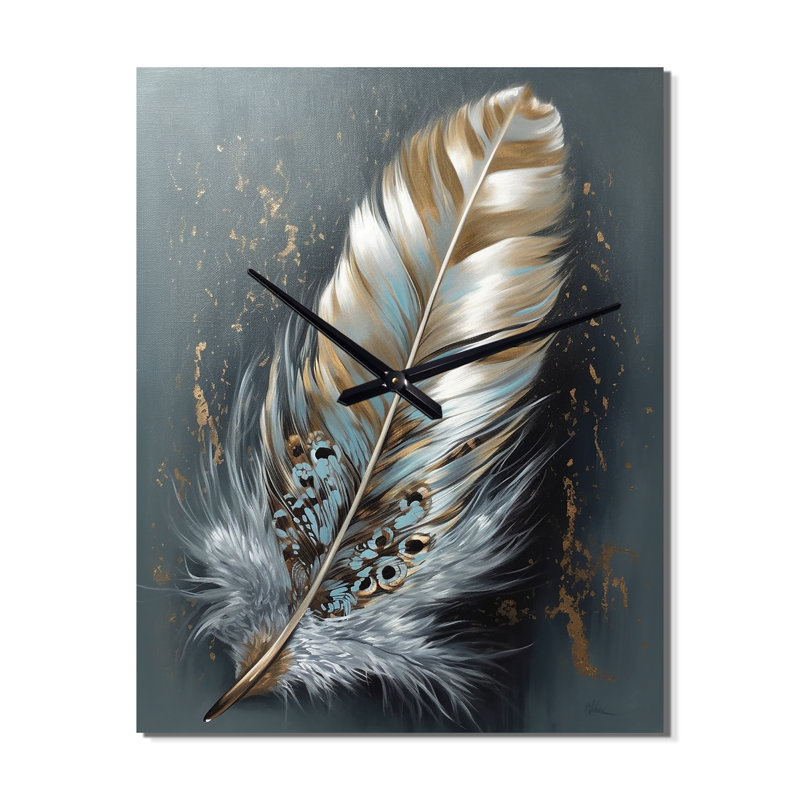 Horloge murale Feather Wanderlust IV - Glam Feather, H 28 po x l 12 po x P 1 po