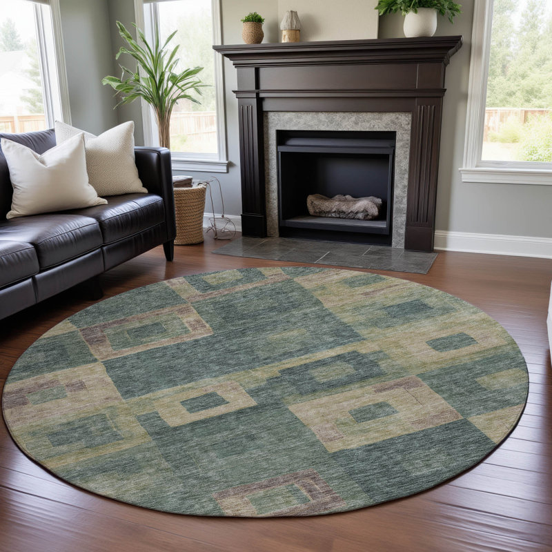 Tapis géométrique Premium lavable à la machine AMD1142, Rond 8 pi