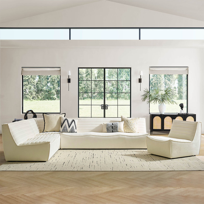  Canapé modulaire moderne l 118,5 po Jacinto, Mélange de polyester ivoire