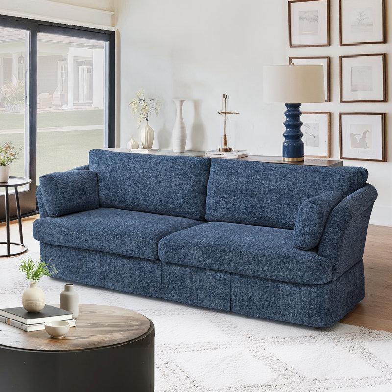 Isabella 98.4" Chenille Upholstered 3-Seater Sofa, Dark Blue