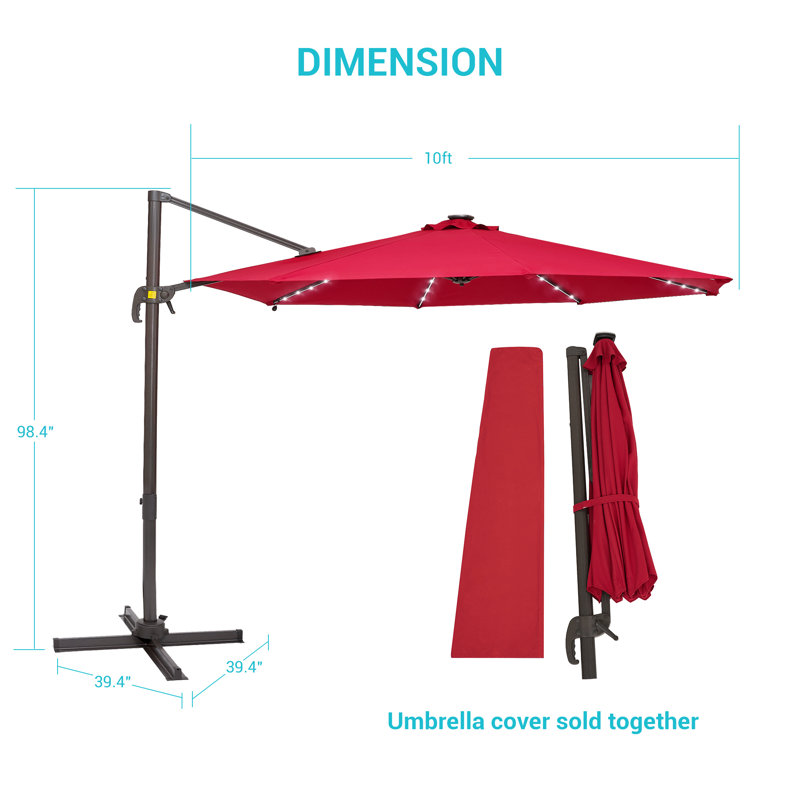 Parasol en porte-à-faux 10 pi Ildefonso, Rouge