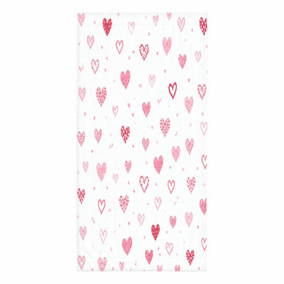 1Pièce de serviette de plage à motif de cœur mignon, avec des motifs roses ludiques sur fond blanc. Microfibre à séchage rapide, parfaite pour la natation et les voyages, unisexe.
