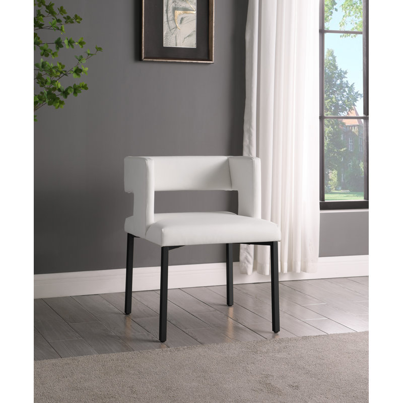 Caleb White Faux Leather Low-Back Side Chair with Matte Black Legs