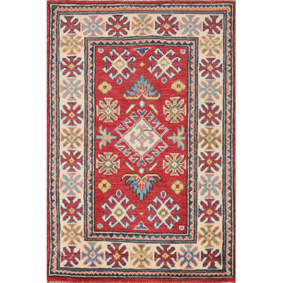 Tapis décoratif rouge Kazak 2 x 3