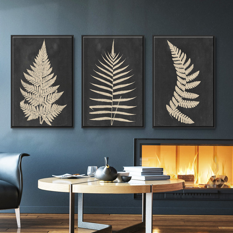 Linen Fern I - ensemble de 3 reproductions sur toile, H 36 po x l 72 po x P 2 po, Noir