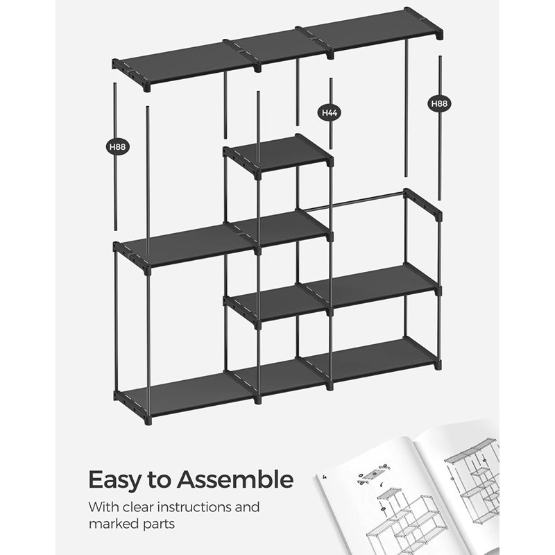 Organisateur de garde-robe autoportant portatif avec tablettes et tringles pour chambre à coucher et vestiaire