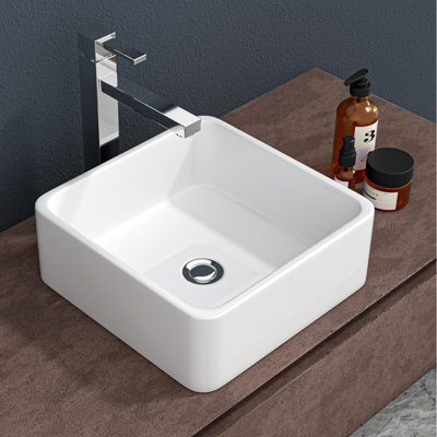 15"x15" Ceramic Square Vessel Bathroom Sink