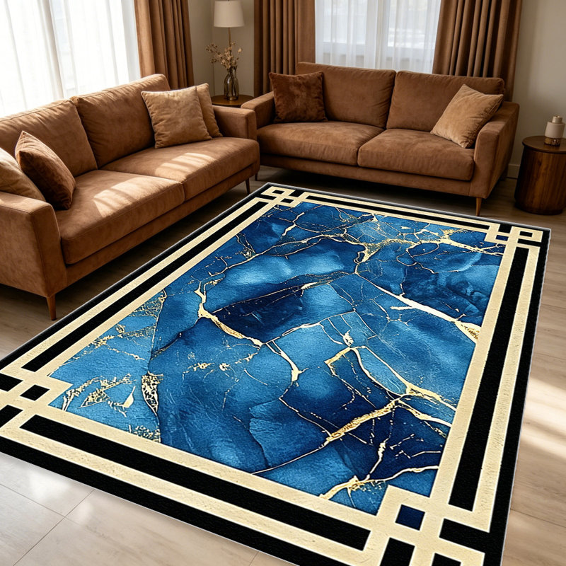 Sapphire Marble Gold carpet-easy to clean, machine-washable, soft and comfortable; suitable for door mats, kitchens, living rooms, bedrooms, corridors, and laundry areas. Easy to clean, durable carpet for home decoration.