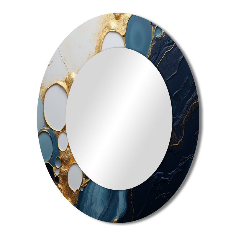 Or et marbre bleu Essence magique I - Miroir mural ovale doré, 43 po x 33 po