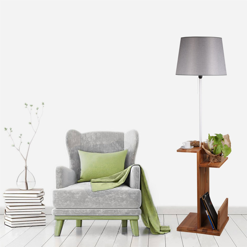 Pamela 170cm Tray Table Floor Lamp, Dark Grey, Brown/White